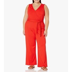 Caralyn Mirand Jumpsuit Women's XXL Red Sleeveless Faux Wrap‎ Belted The Drop